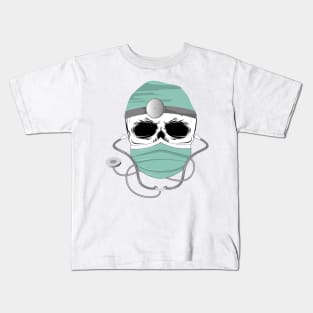 Skull doctor with mask mask and stethoscope Kids T-Shirt